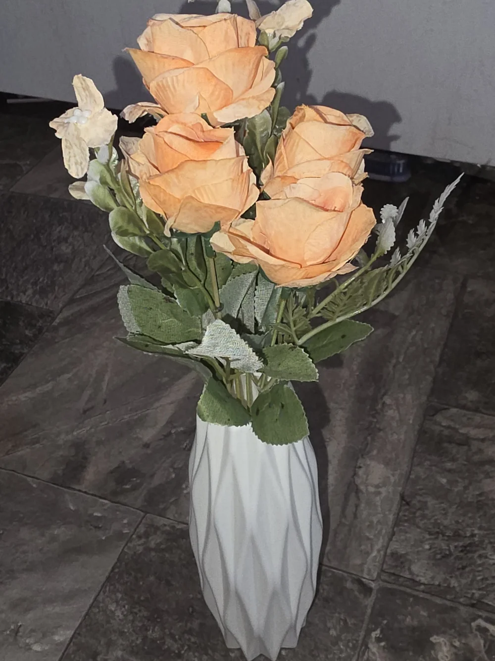 Orange - Peach Rose Artificial Flower Bouquet - Home Accents BNIB